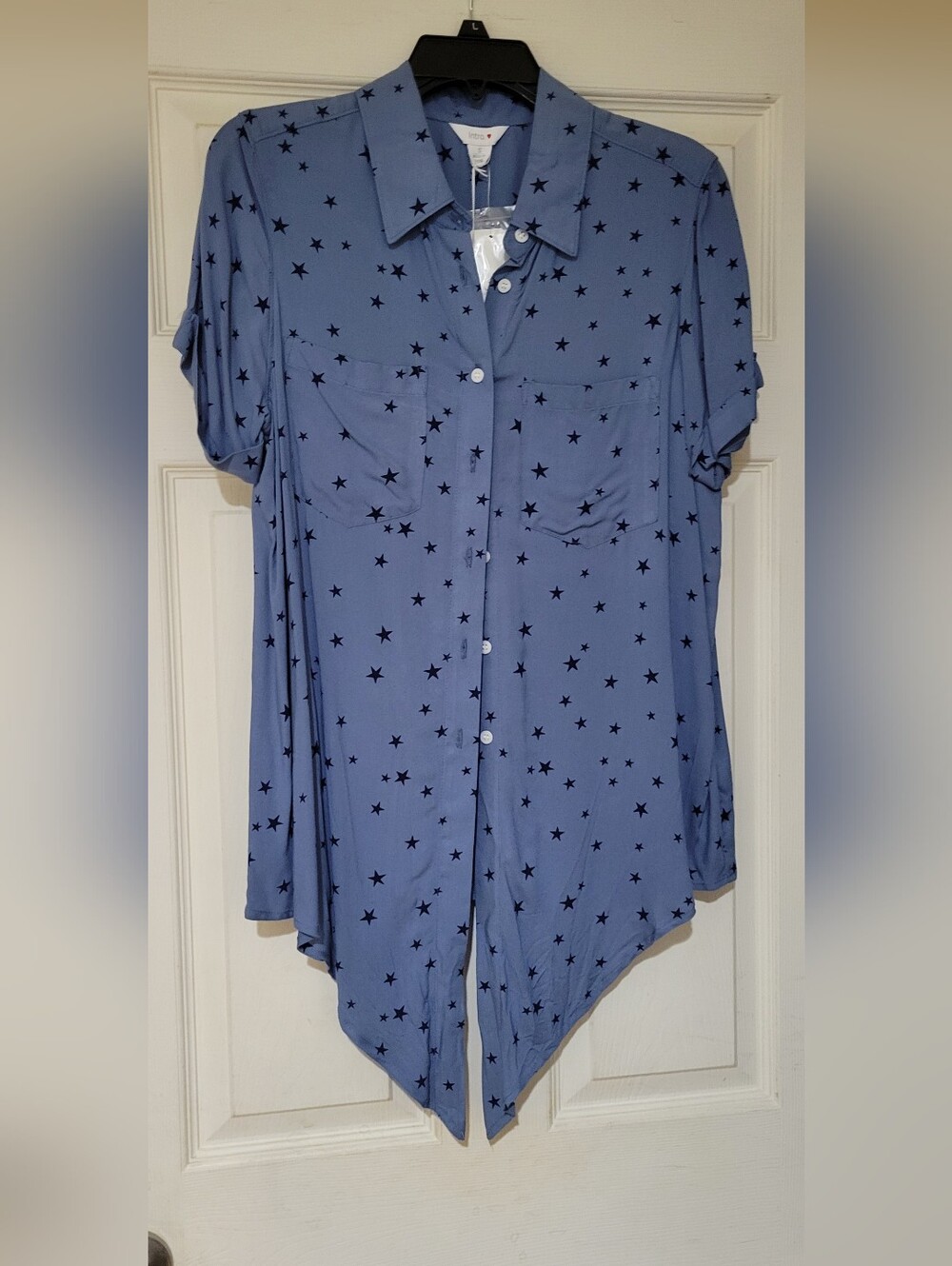 intro. Light Blue Star-Print Short Sleeve Button Down